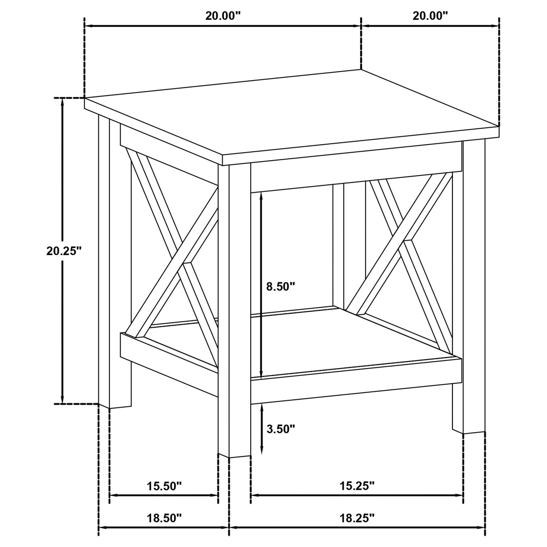  Coaster Furniture Skyview 722087 Square Pine Wood End Table with Shelf - White IMAGE 1