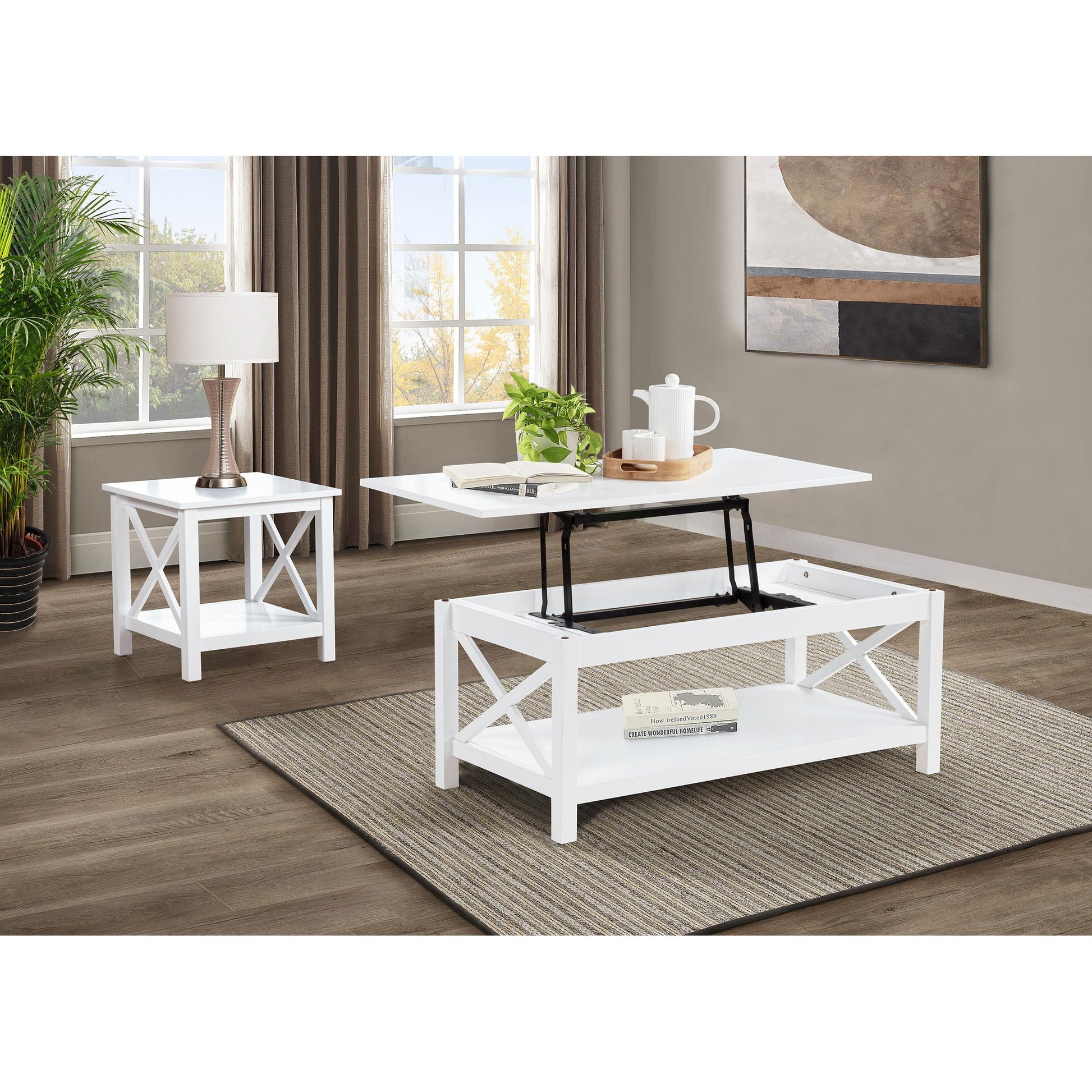  Coaster Furniture Skyview 722087 Square Pine Wood End Table with Shelf - White IMAGE 9