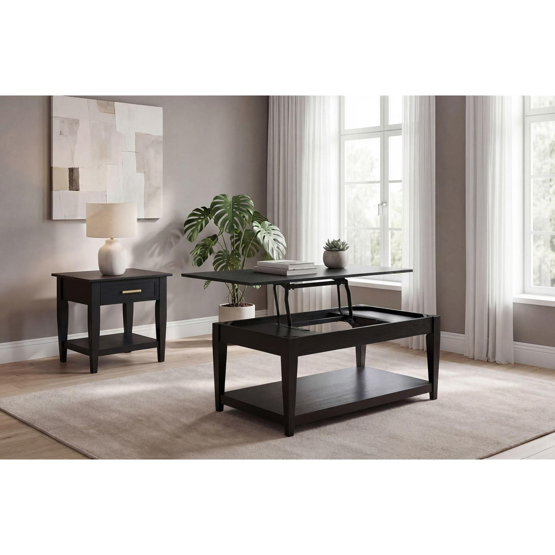  Coaster Furniture Lindenton 722728-S2 2-piece Wood Lift-Top Coffee and End Table Set - Black IMAGE 1