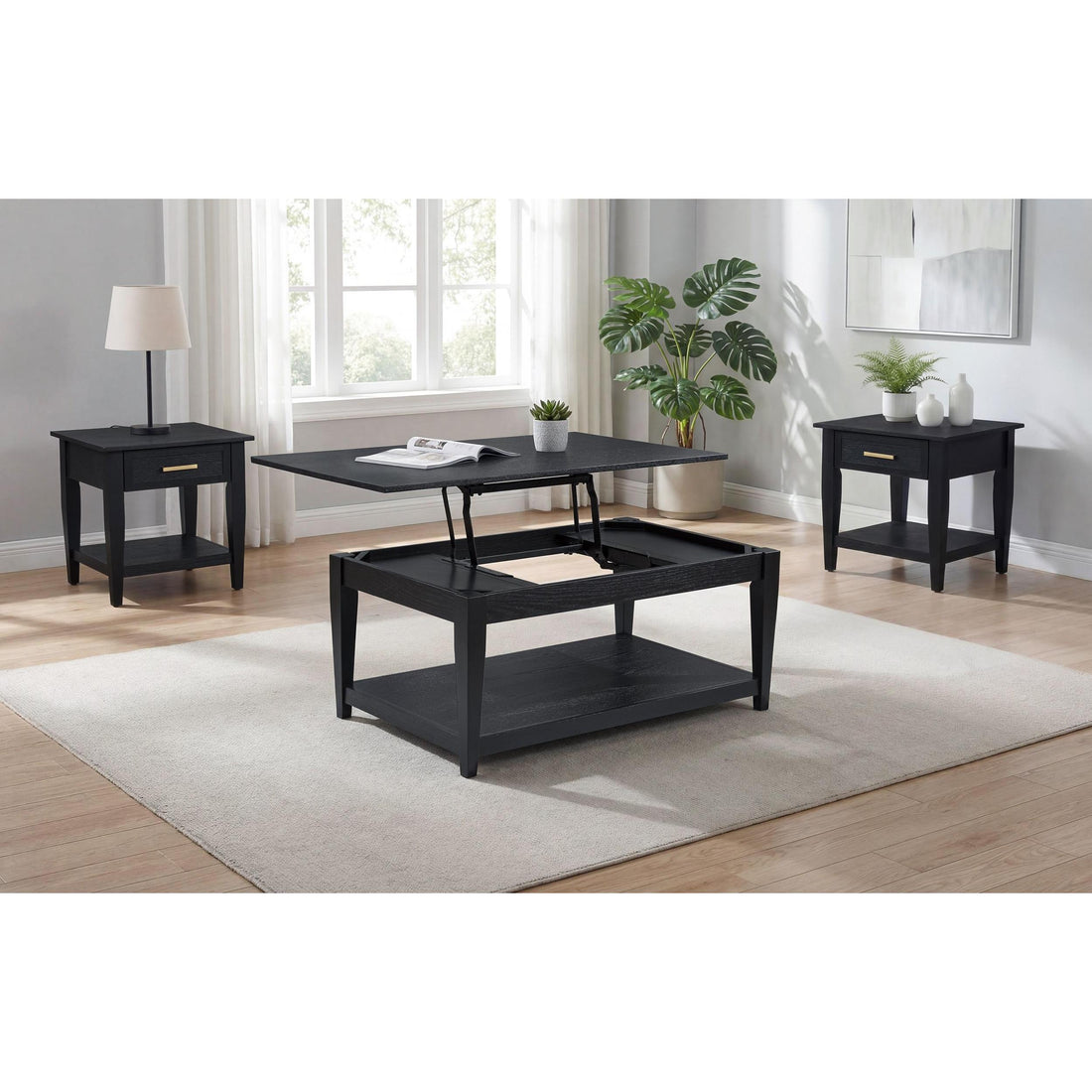  Coaster Furniture Lindenton 722728-S3 3-piece Wood Lift-Top Coffee and End Table Set - Black IMAGE 1