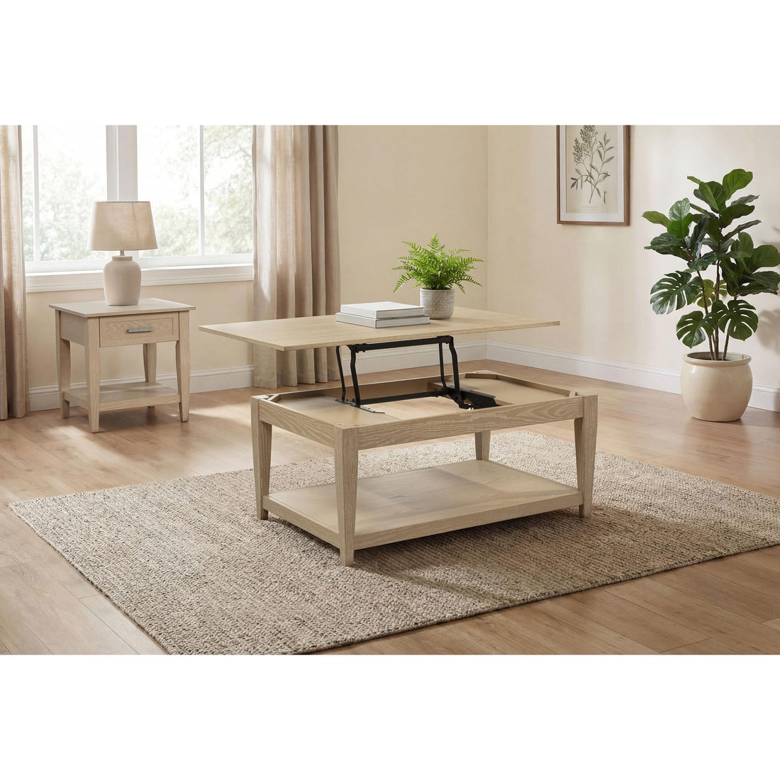  Coaster Furniture Lindenton 722758-S2 2-piece Wood Lift-Top Coffee and End Table Set - Blonde IMAGE 1
