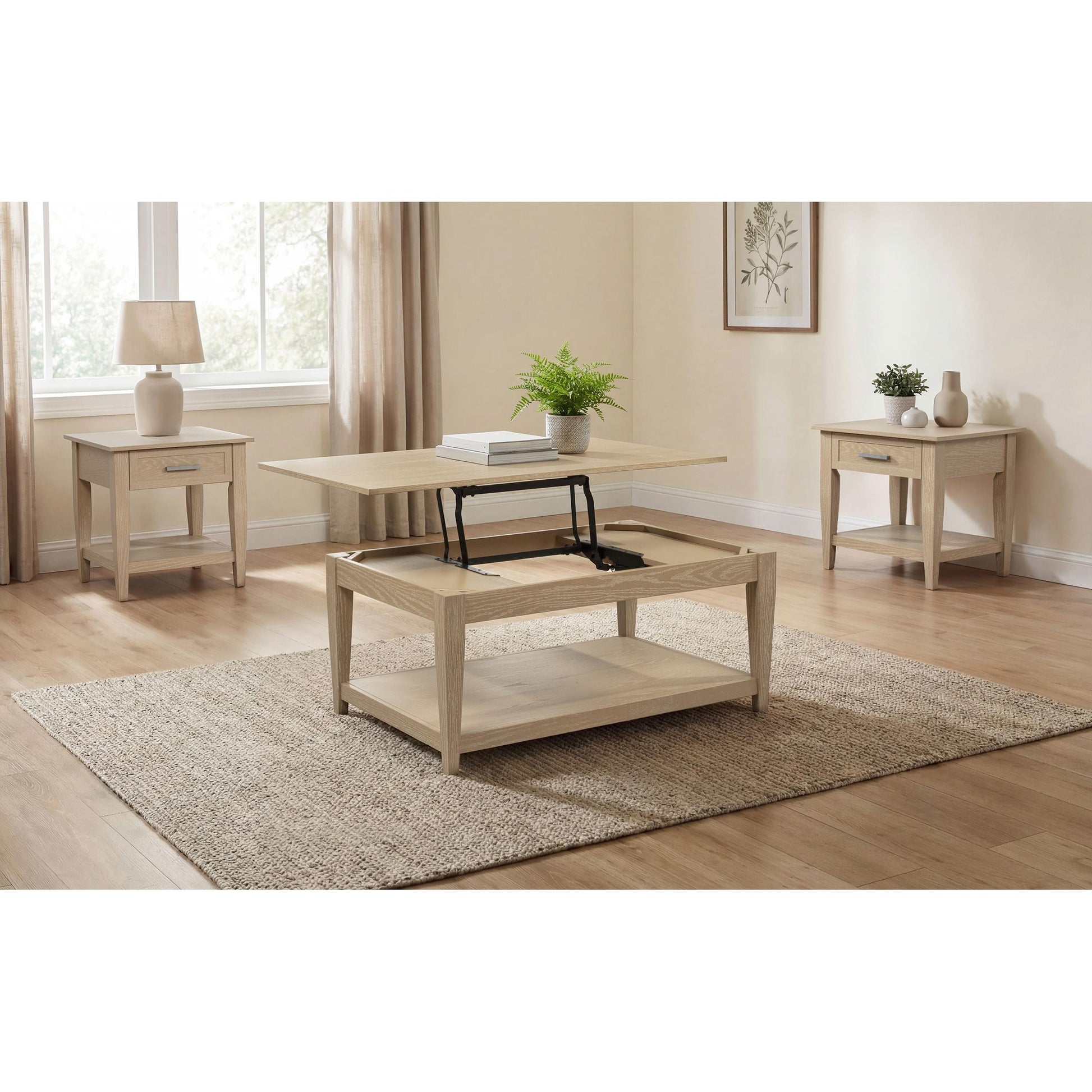  Coaster Furniture Lindenton 722758-S3 3-piece Wood Lift-Top Coffee and End Table Set - Blonde IMAGE 3