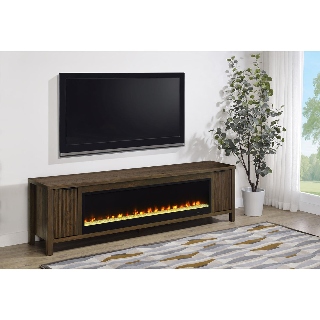  Coaster Furniture Carey 722823 79-inch TV Stand Fireplace Media Console - Dark Pine IMAGE 1