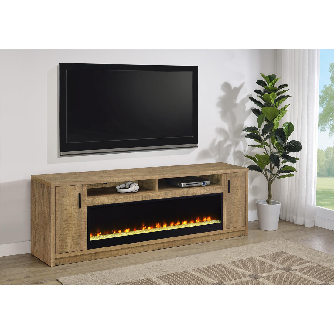  Coaster Furniture Eddy 722843 79-inch 2-door TV Stand Fireplace Media Console - Mango IMAGE 1