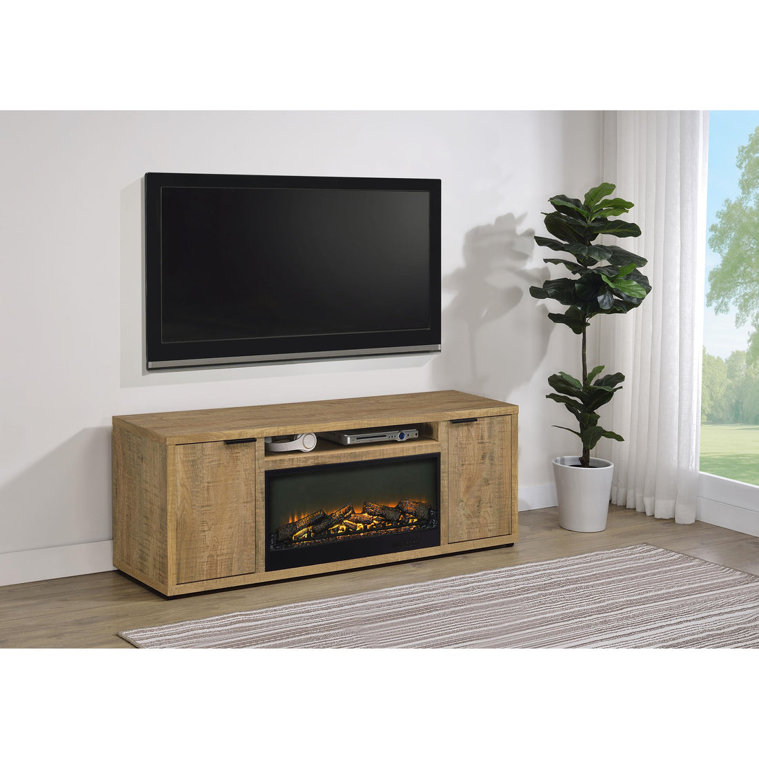  Coaster Furniture Fuller 722852 60-inch 2-door TV Stand Fireplace Media Console - Mango IMAGE 1