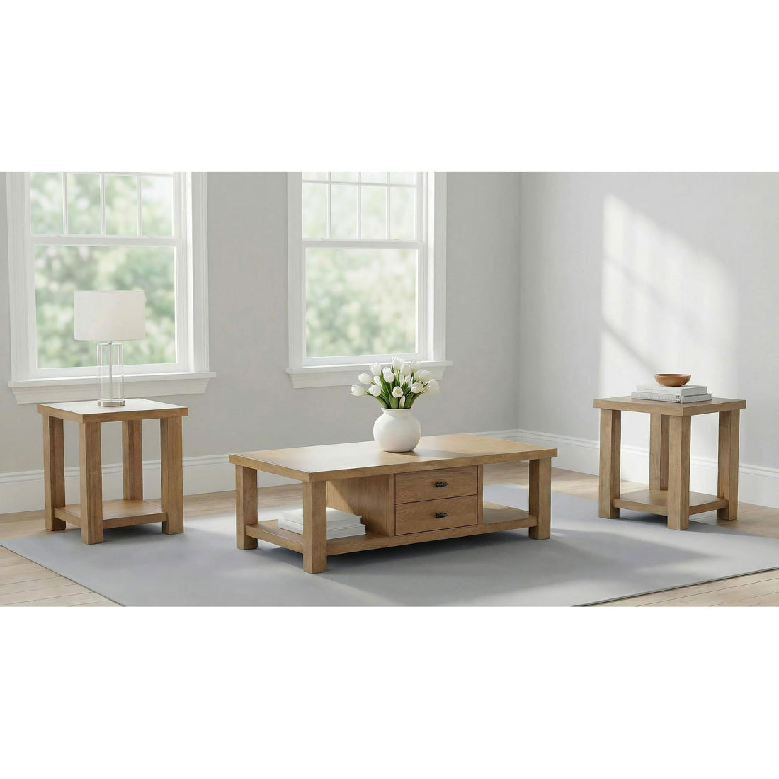  Coaster Furniture Beasley 723328-S3 3-Piece Wood Coffee Table Set - Golden Oak IMAGE 1