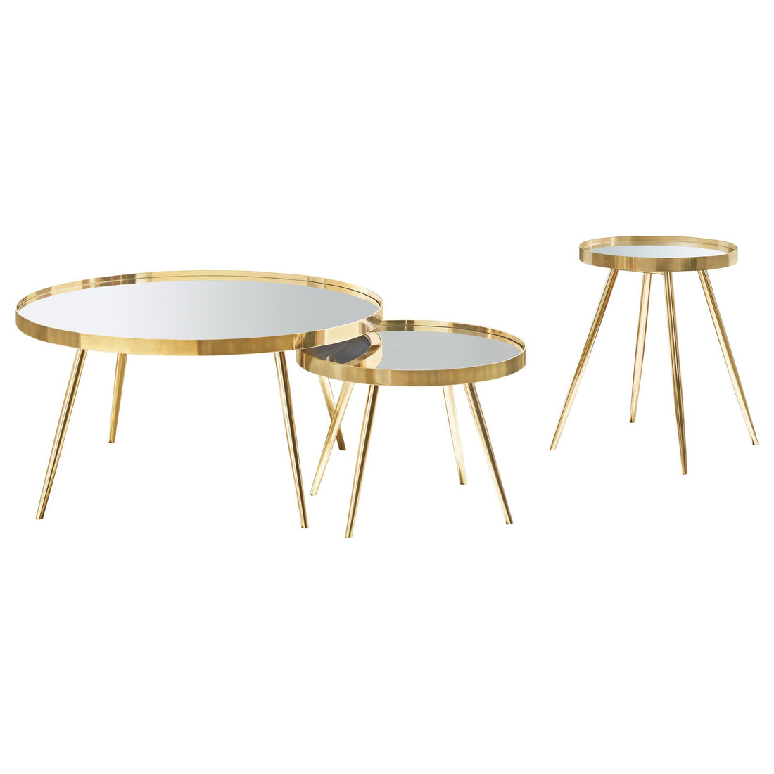  Coaster Furniture Kaelyn 723918-S2 3-piece Round Coffee and End Table Set - Gold IMAGE 1