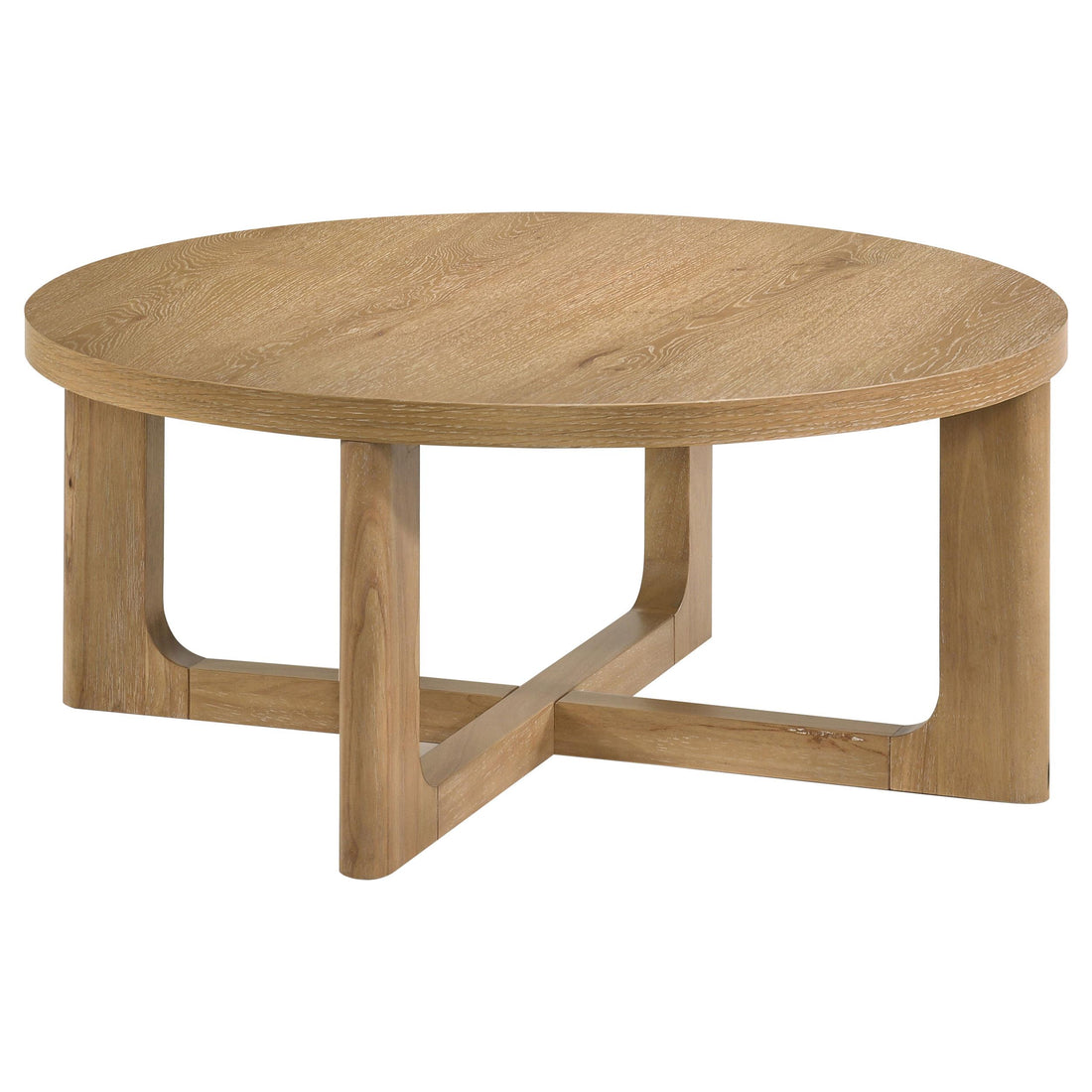  Coaster Furniture Kessler 735988 Round Sculptural Wood Coffee Table - Light Oak IMAGE 1