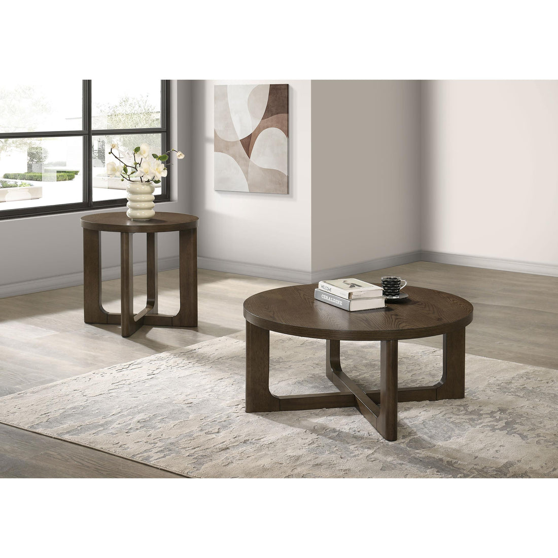  Coaster Furniture Kessler 735998-S2 2-piece Round Sculptural Wood Coffee Table Set - Brown IMAGE 1