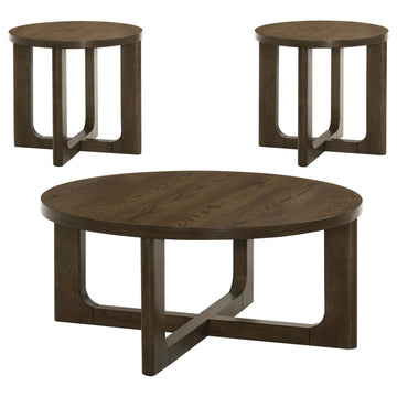  Coaster Furniture Kessler 735998-S3 3-piece Round Sculptural Wood Coffee Table Set - Brown IMAGE 1