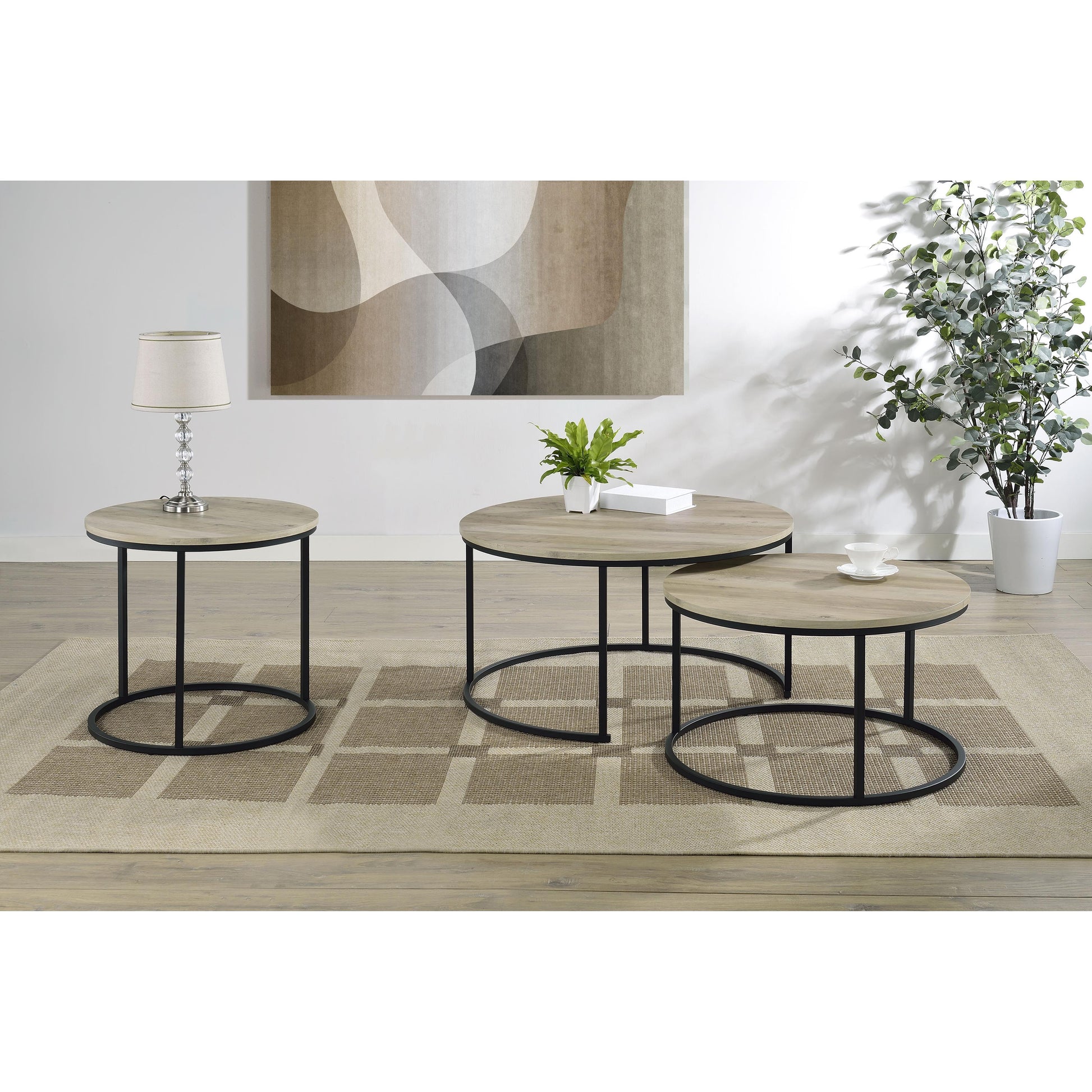  Coaster Furniture Lainey 736040 2-piece Round Nesting Coffee Table - Distressed Pine IMAGE 9