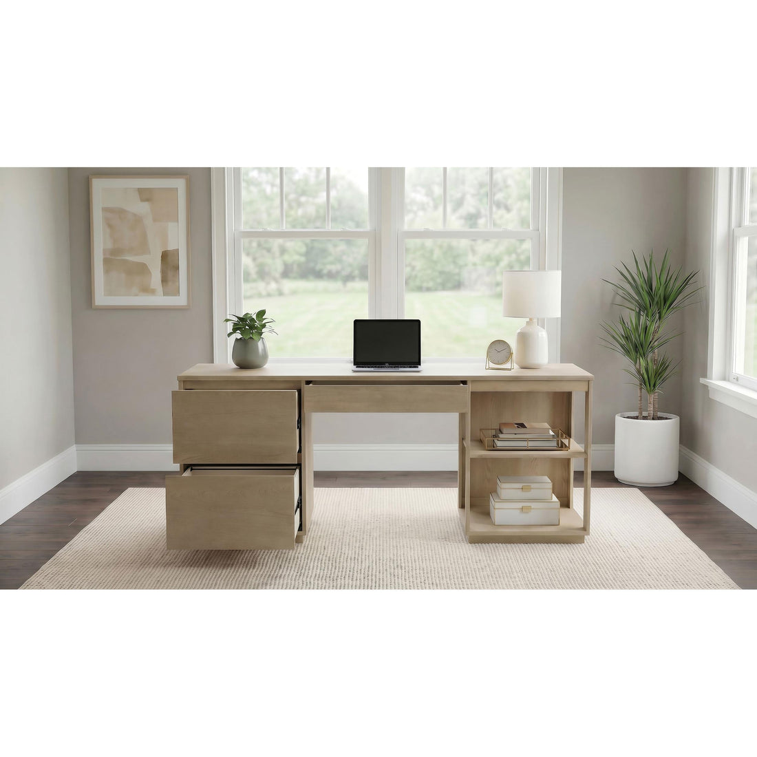  Coaster Furniture Harkes 800797 75-inch 3-drawer Computer Desk with Adjustable Shelf - Light Elm IMAGE 1