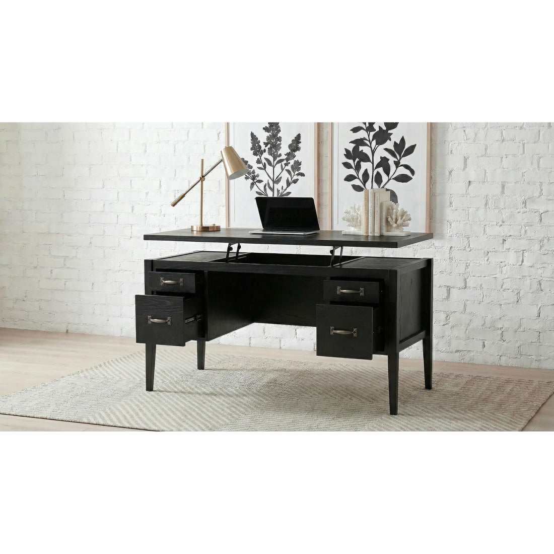  Coaster Furniture Graham 800866 54-inch 4-drawer Double Pedestal Lift Top Computer Desk - Black IMAGE 1