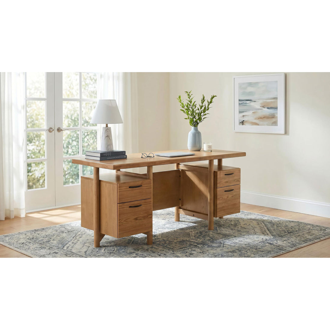  Coaster Furniture Roldan 801115 69-inch 4-drawer Computer Desk with File Drawer - Light Ash IMAGE 1