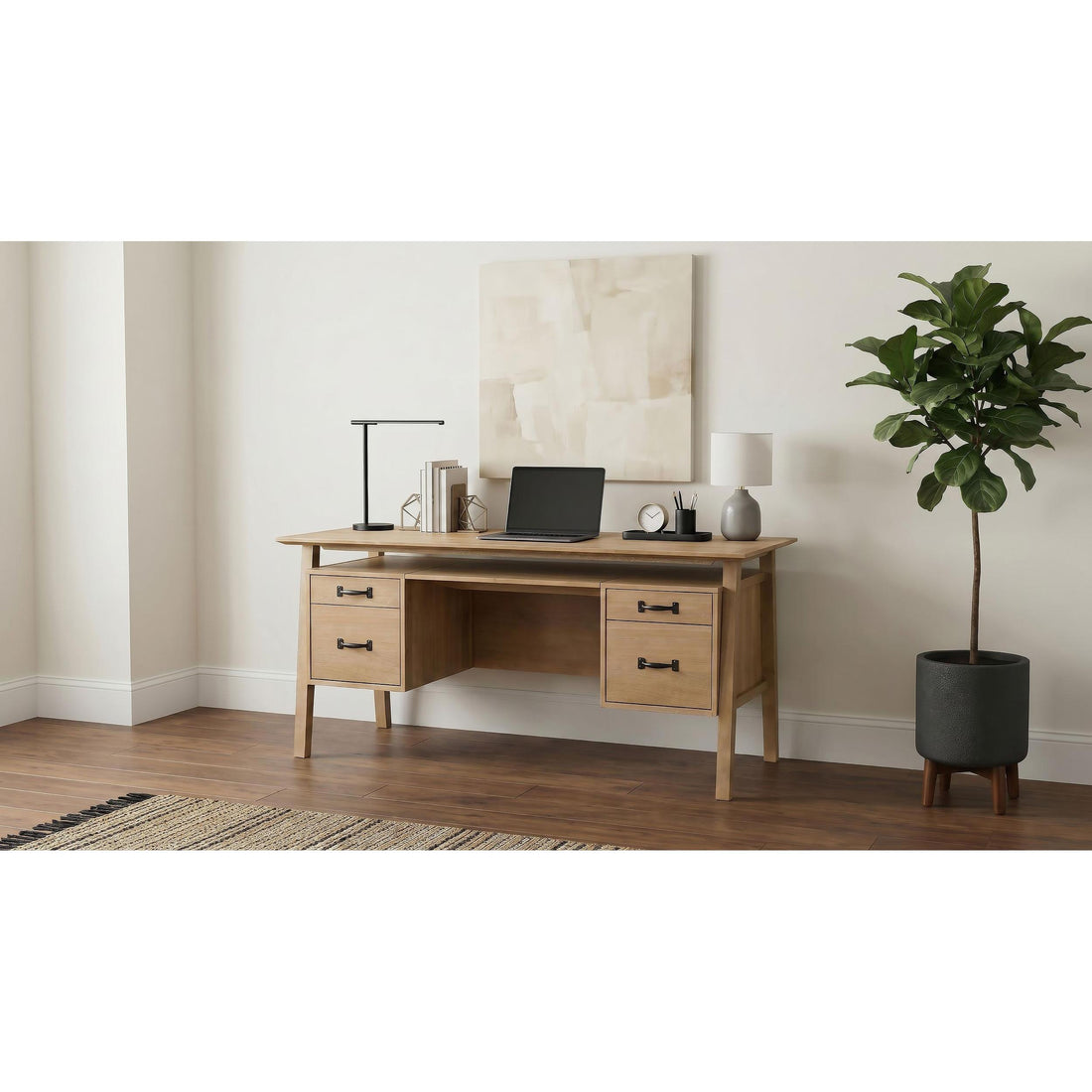  Coaster Furniture Goodson 801587 64-inch 4-Drawer Double Pedestal Computer Desk  - Distressed Light Brown IMAGE 1
