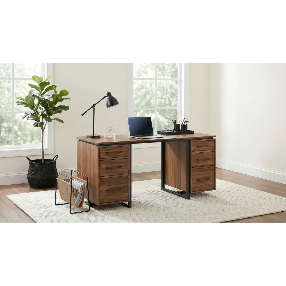 Coaster Furniture Berhalter 801596 6-Drawer Double Pedestal File Computer Desk IMAGE 1