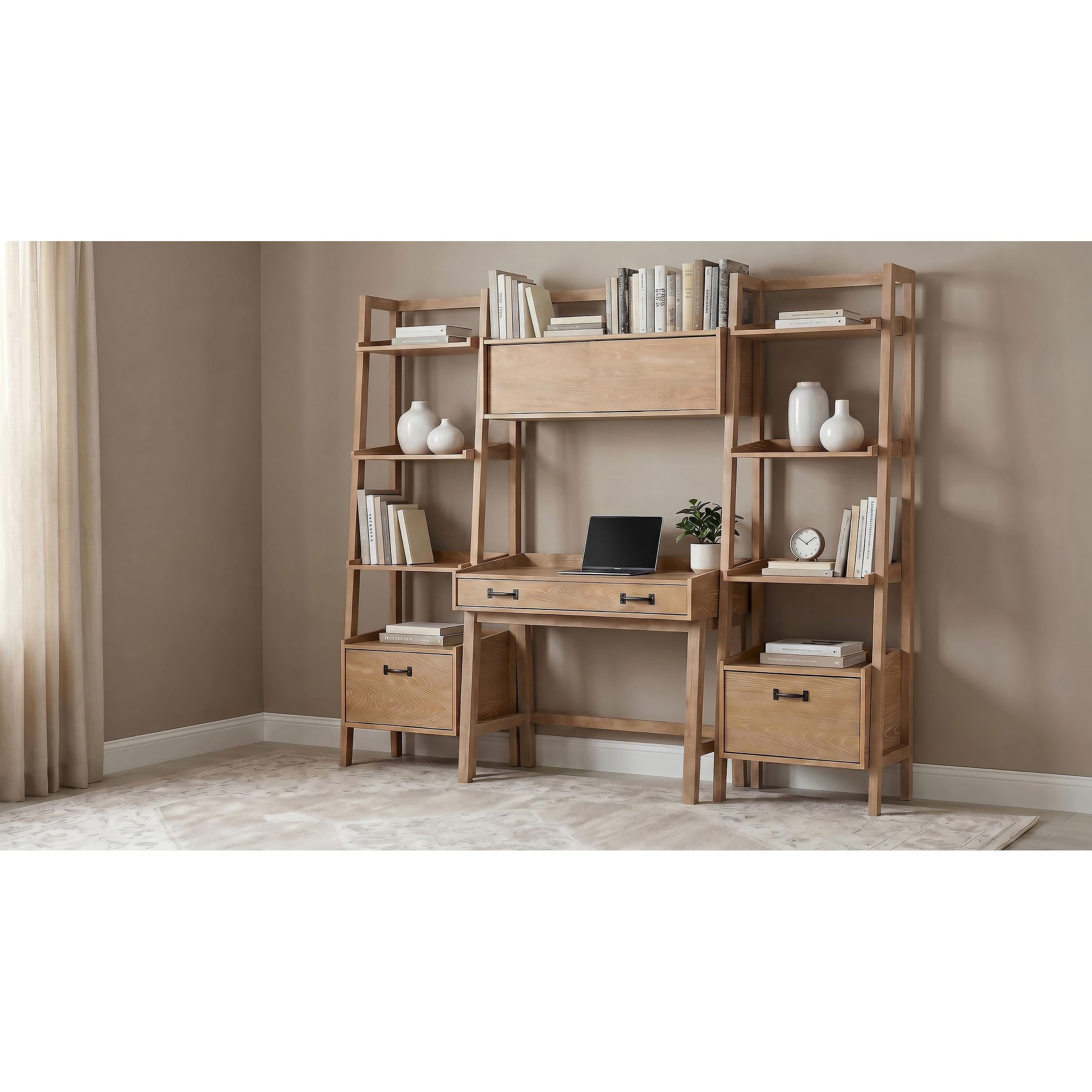  Coaster Furniture Fabian 802041-SET 4-piece Computer Desk and Bookshelf Set  - Distressed Light Brown IMAGE 4