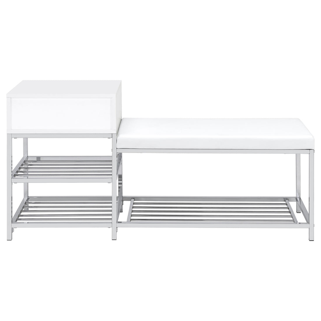  Coaster Furniture Siega 910223 1-Drawer Shoe Storage Entryway Bench - White High Gloss/Chrome IMAGE 1