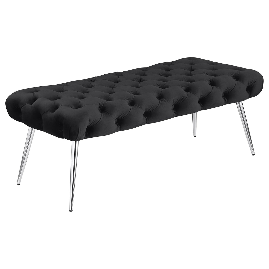  Coaster Furniture Ella 910333 Upholstered Tufted Bench Stainless Steel Legs - Black IMAGE 1