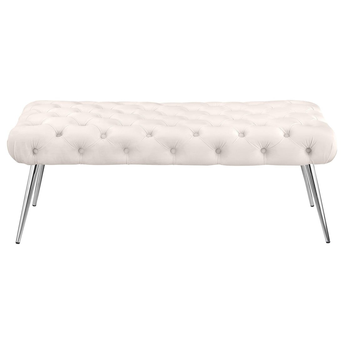  Coaster Furniture Ella 910334 Upholstered Tufted Bench Stainless Steel Legs - Ivory IMAGE 1