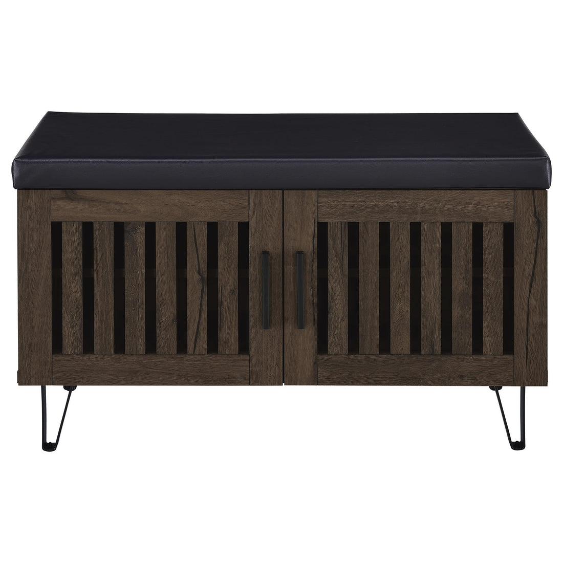 Coaster Furniture Brixton 915153 2-door Padded Entryway Shoe Storage Bench - Smoked Oak IMAGE 1