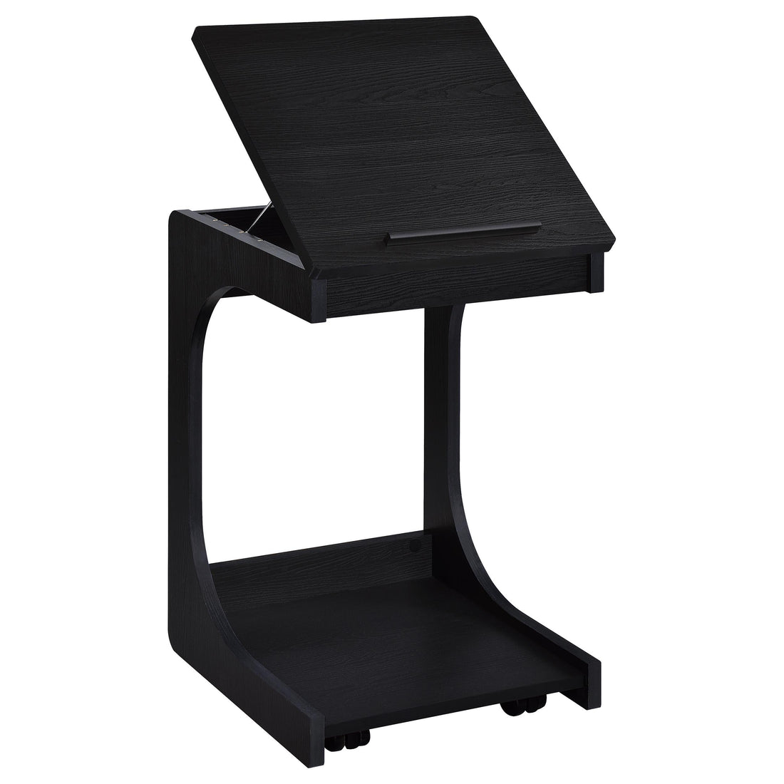  Coaster Furniture Ralston 930290 C-Shaped Lift-Top Sofa Side Table With Casters - Black IMAGE 1