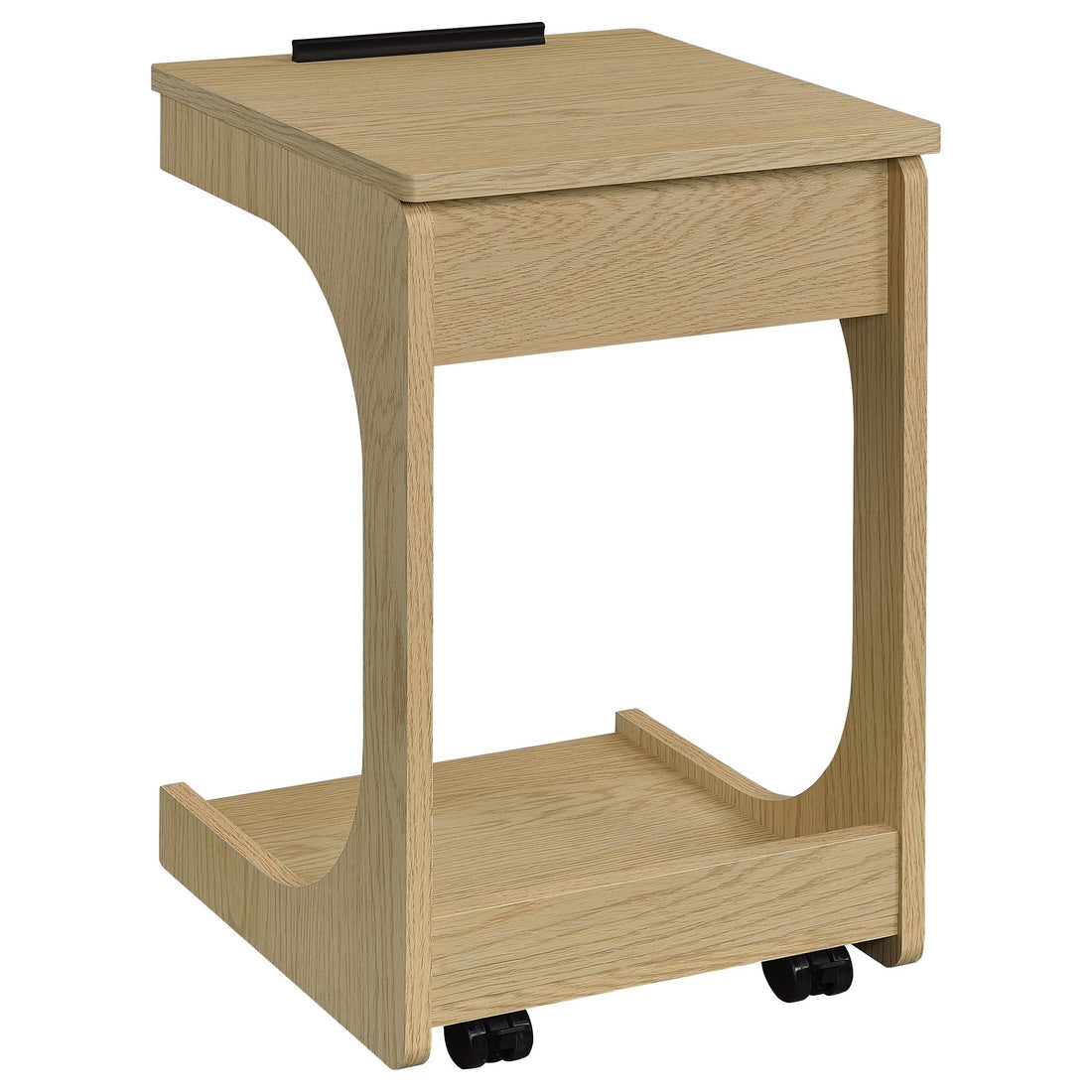  Coaster Furniture Ralston 930291 C-Shaped Lift-Top Sofa Side Table With Casters - Light Oak IMAGE 1