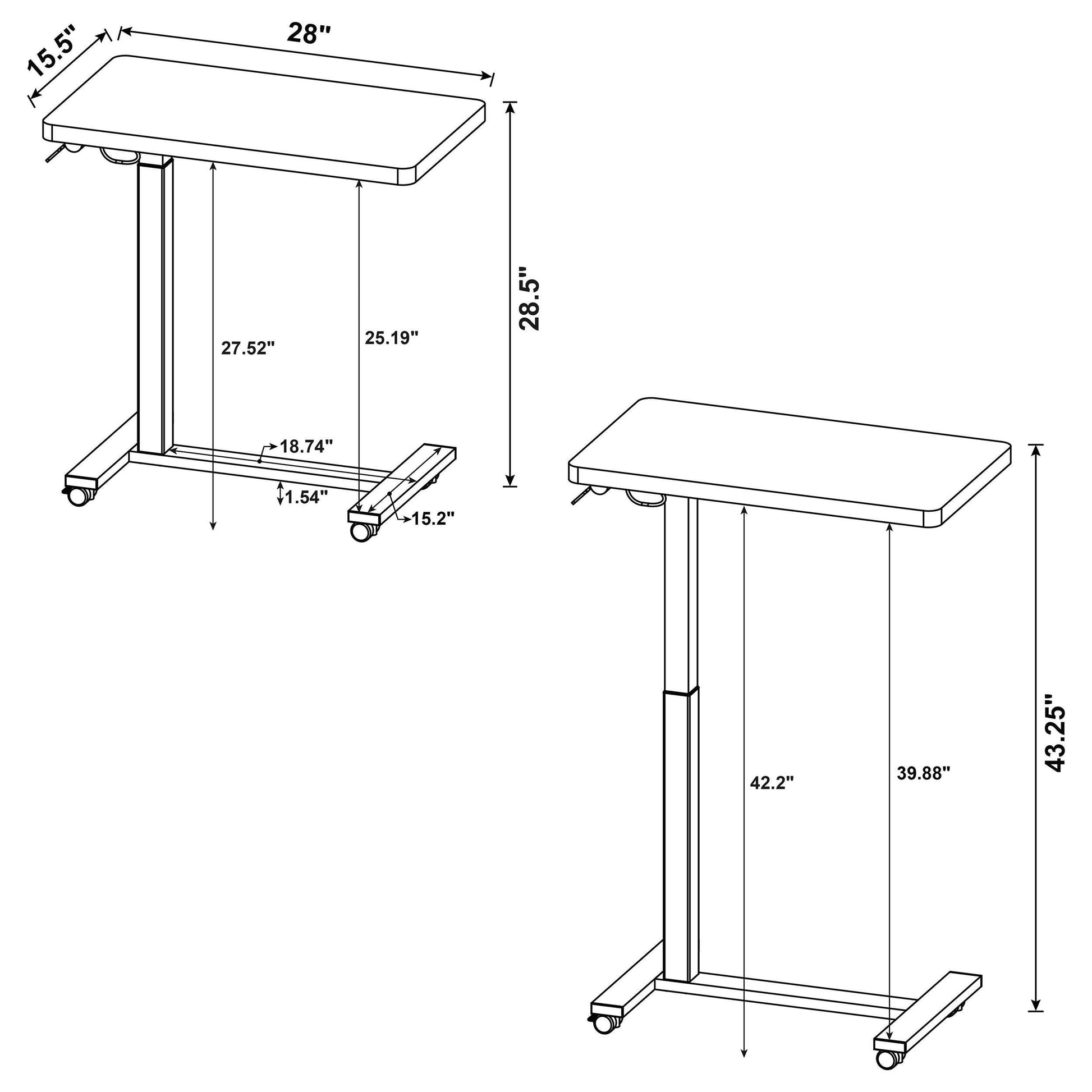  Coaster Furniture Westpark 930302 Pneumatic Adjustable C-Shape Side Table with Casters - Dark Pine IMAGE 14