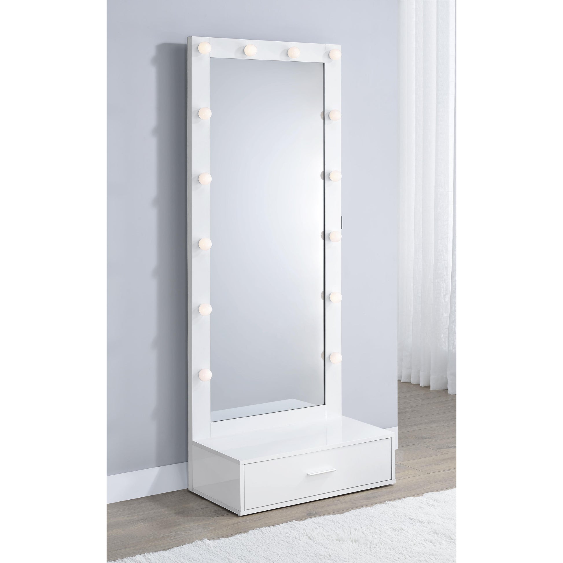  Coaster Furniture Spector 960954 1-drawer Lighted Full-Length Floor Mirror - White High Gloss IMAGE 15