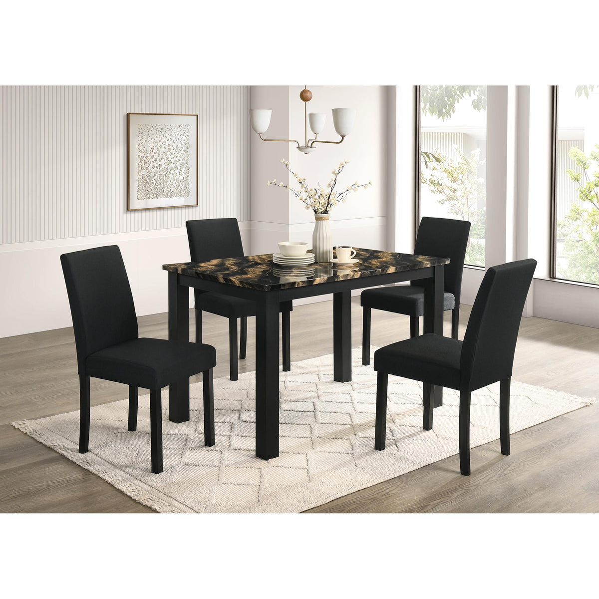  Crown Mark Resia 2120GBK-T-3048 Dining Table Faux Marble - Grey/Black IMAGE 2