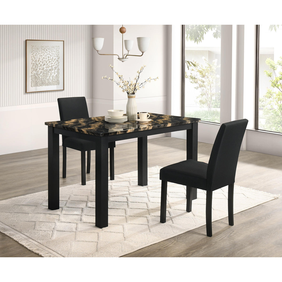  Crown Mark Resia 2120GBK-T-3048 Dining Table Faux Marble - Grey/Black IMAGE 3