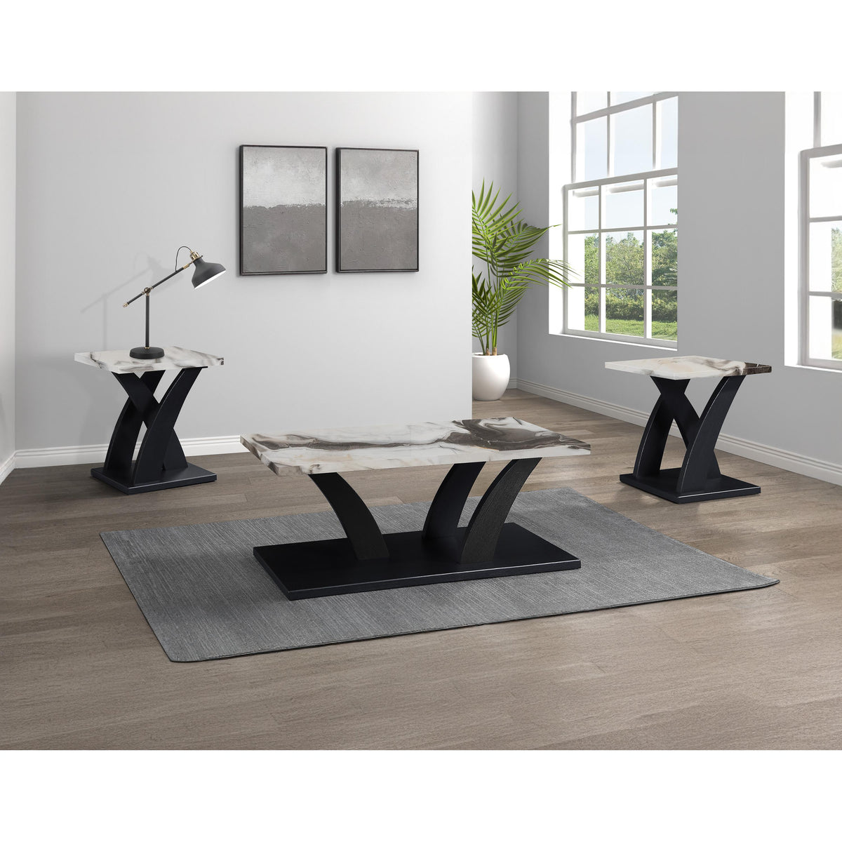  Crown Mark Zion 4227SET-BMBL 3 pc Faux Marble Cocktail Set - Brown IMAGE 1