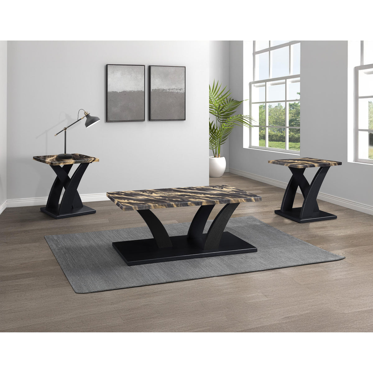  Crown Mark Zion 4227SET-GBK 3 pc Faux Marble Cocktail Set - Gold/Black IMAGE 1