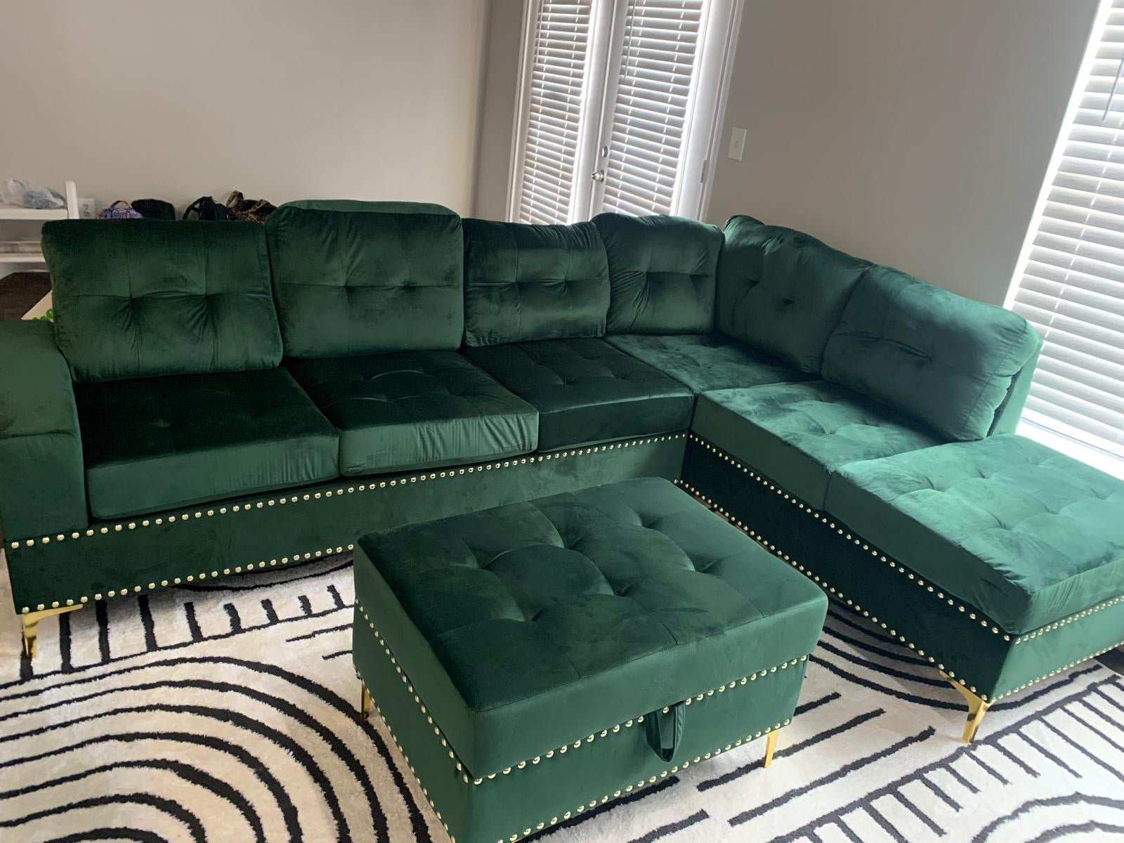 Empire Anserra Green Reversible Sectional + Ottoman Set