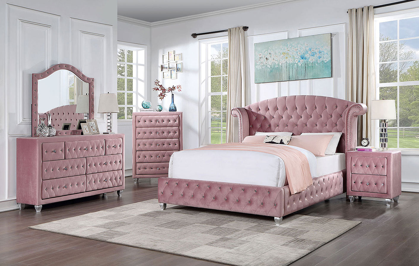 Zohar Pink Upholstered Bedroom Set