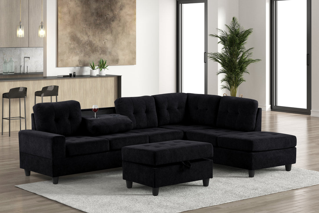 Empire Heights Performance Fabric Reversible Sectional + Ottoman