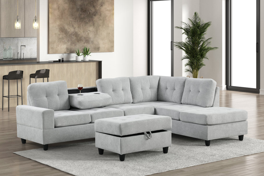 Empire Heights Performance Fabric Reversible Sectional + Ottoman