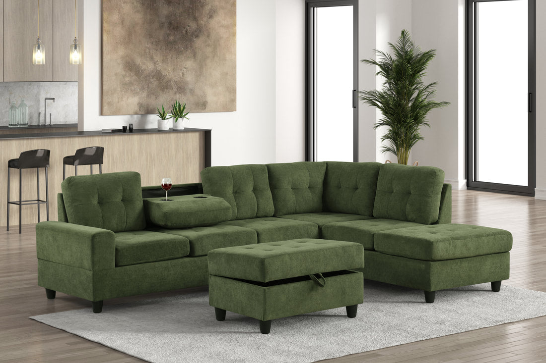 Empire Heights Performance Fabric Reversible Sectional + Ottoman