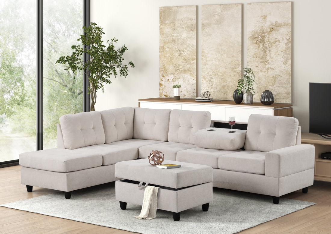 Empire Heights Performance Fabric Reversible Sectional + Ottoman