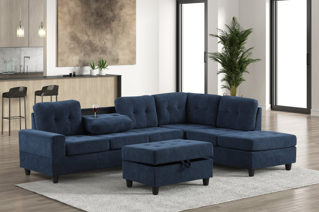 Empire Heights Performance Fabric Reversible Sectional + Ottoman