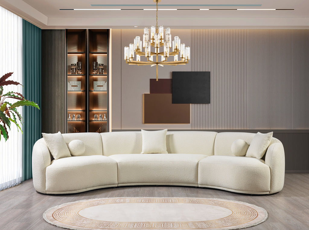 Empire Ivory Boucle 3-Piece Curved Sectional