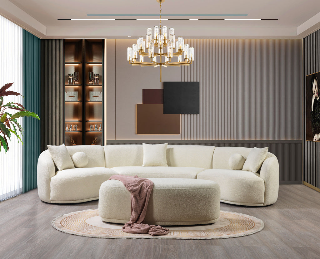 Empire Ivory Boucle 3-Piece Curved Sectional