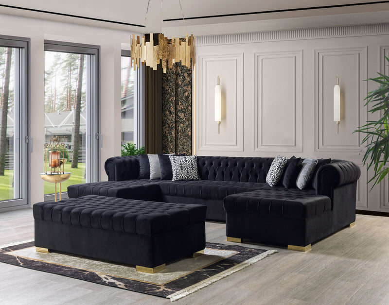 Empire Lauren Black Velvet Double Chaise Sectional