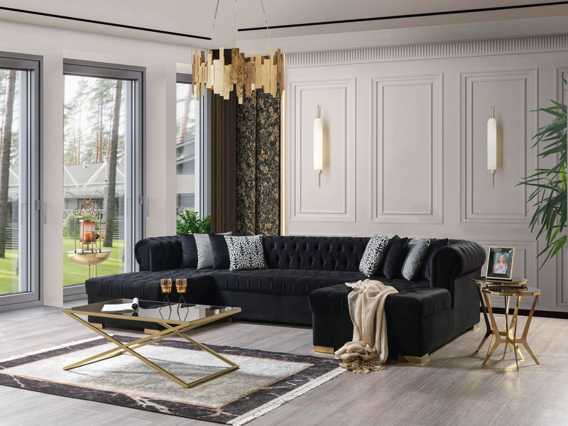 Empire Lauren Black Velvet Double Chaise Sectional