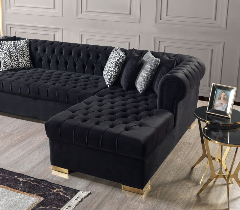 Empire Lauren Black Velvet Double Chaise Sectional