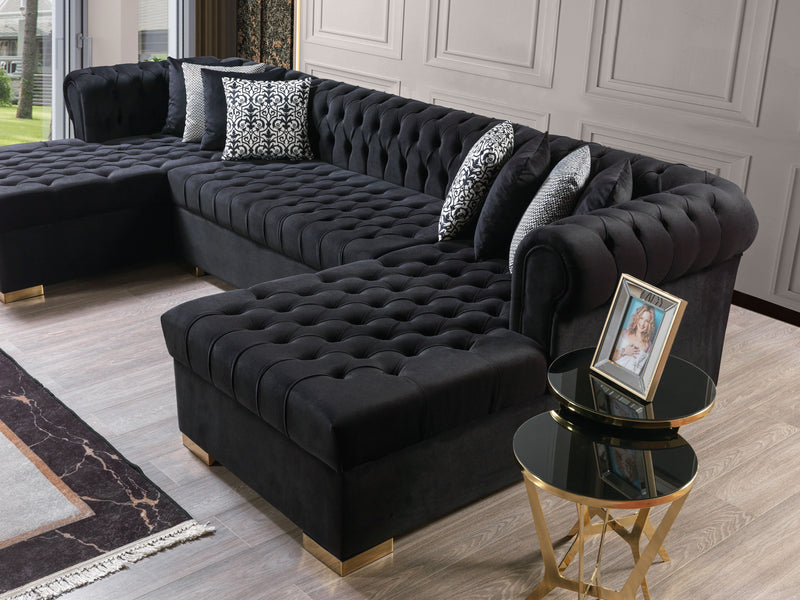Empire Lauren Black Velvet Double Chaise Sectional