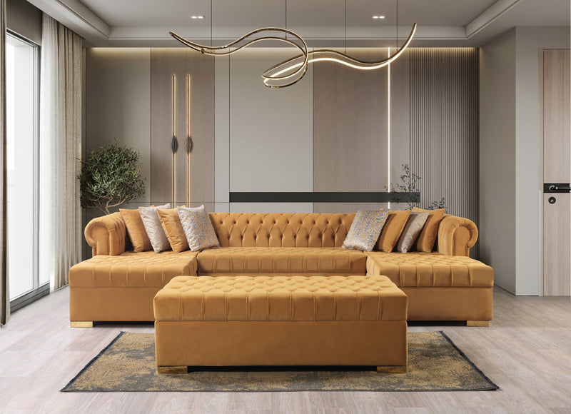 Empire Lauren Mustard Velvet Double Chaise Sectional
