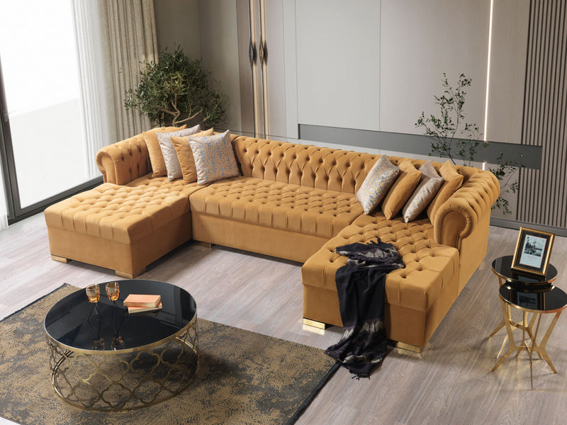 Empire Lauren Mustard Velvet Double Chaise Sectional