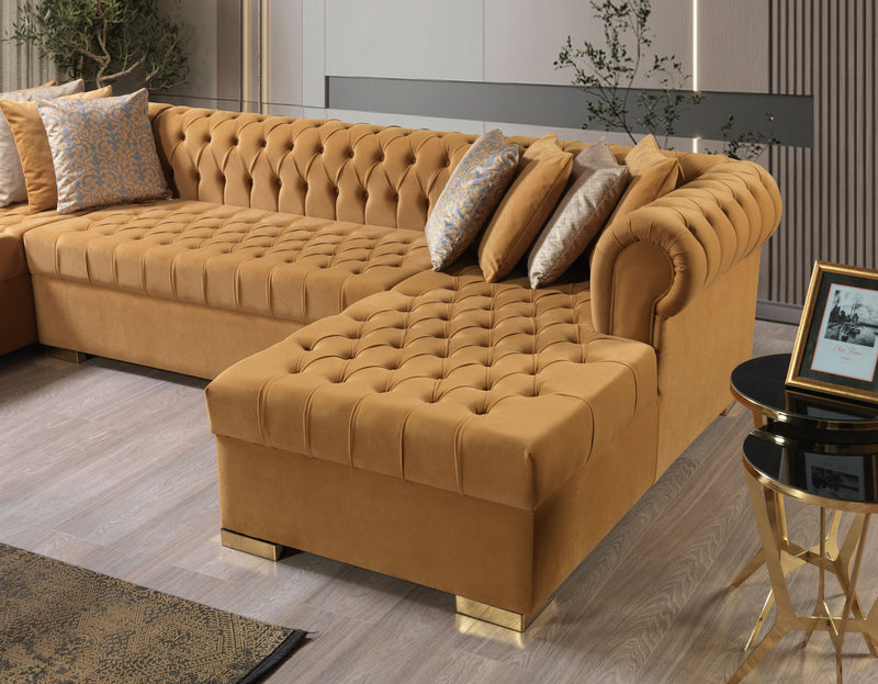 Empire Lauren Mustard Velvet Double Chaise Sectional