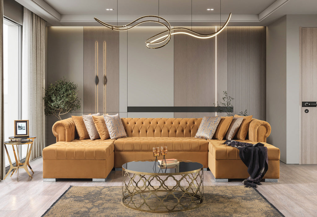 Empire Lauren Mustard Velvet Double Chaise Sectional